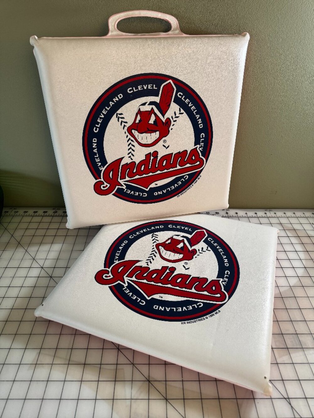 Vintage Cleveland Indians Stadium Seat Cushions Pair Chief Wahoo MLB